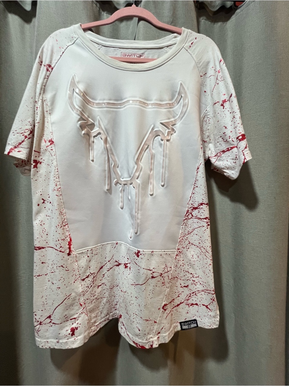 SWITCH White Short-Sleeve Graphic Tee with Red Splatter